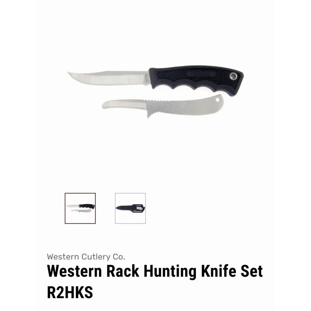 Western R2 Rack Fixed Blade Knife, With plastic sheath & Extra Gutting Blade New